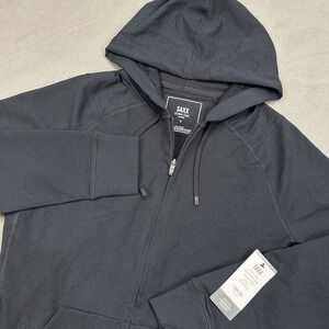 Saxx Down Time Full Zip Hoodie Mens Small Black Moisture Wicking Mid-Weight Tech